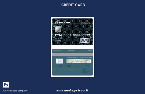 modello di carta di credito MPU Platinum stile verificato Myanmar KBZ Bank